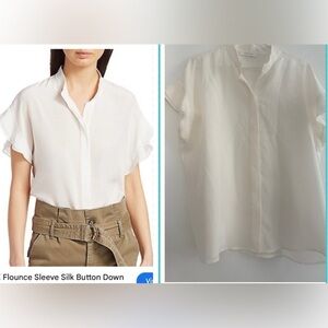 Frame Flounce Sleeve Minimalist Silk Button Down Blouse Size L